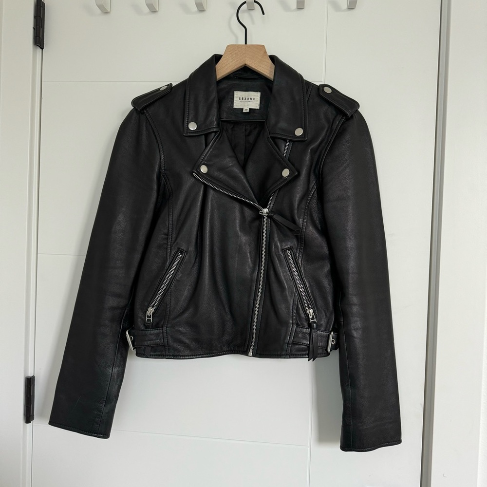 Sezane Zig Leather Jacket